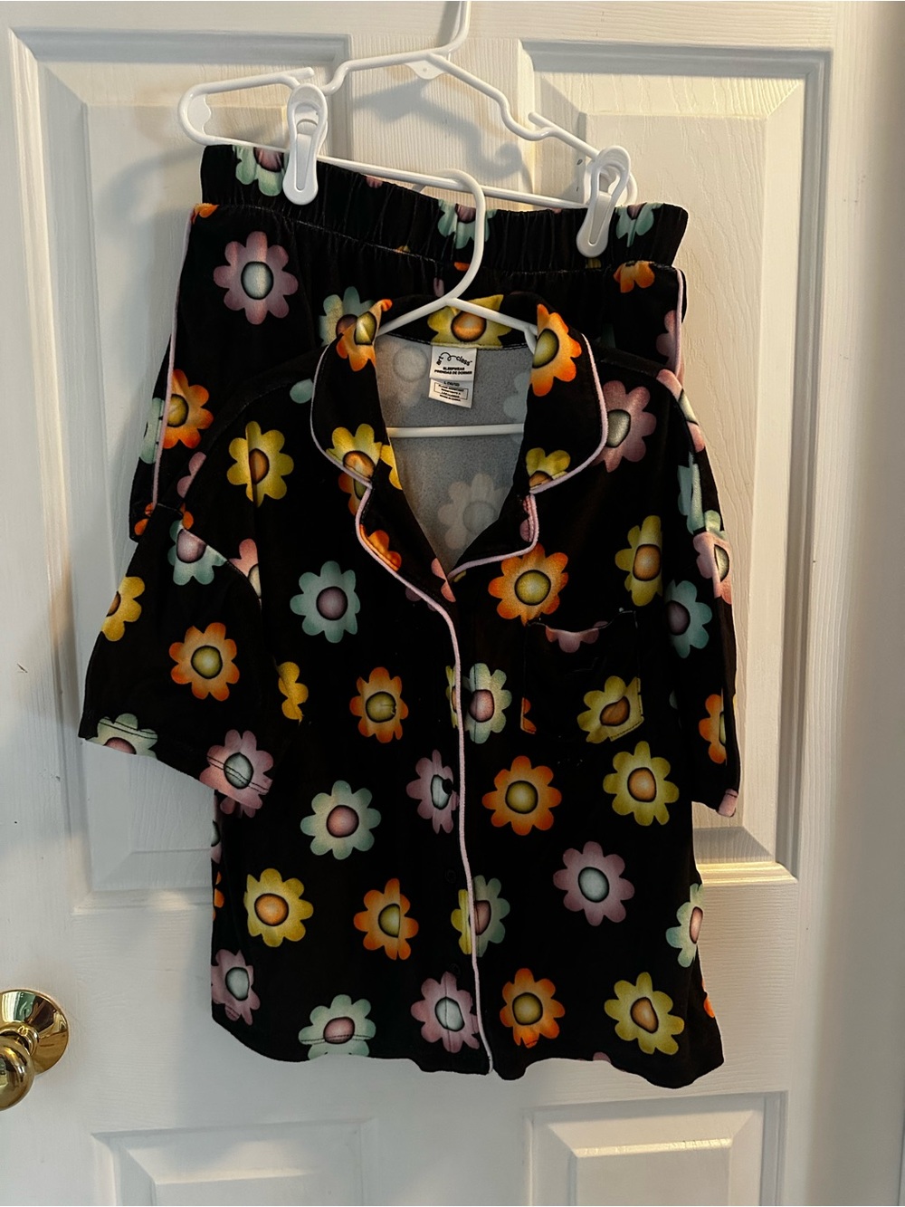 Kids Black Floral Pajama Bottoms - Multicolor Daisy Print